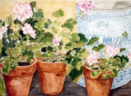 Three Geraniums & Crock (sold) 1992