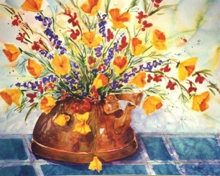 Poppies in Copper Tea Kettle (sold)