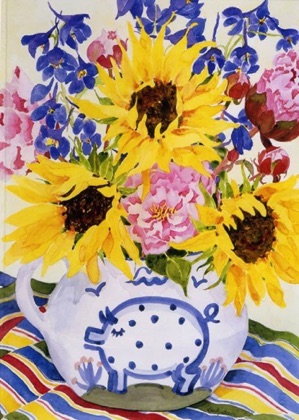 Sunflowers & Peonies in Hadley Beanpot