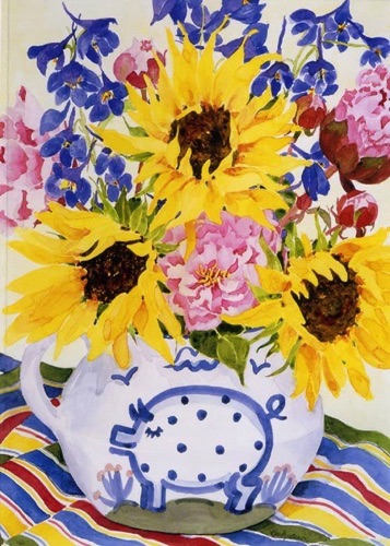 Sunflowers & Peonies in Hadley Beanpot